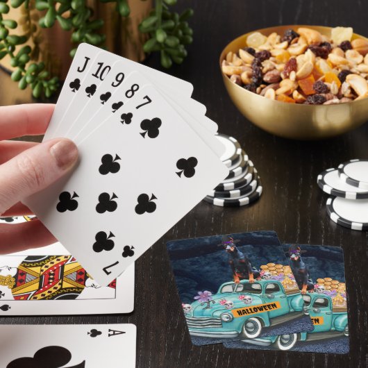 Jeu De Cartes Doberman Chien Halloween Camion Effrayant Nuit (In Situ)