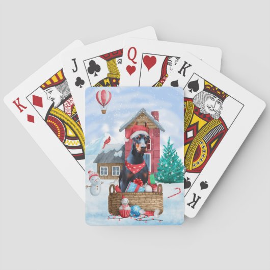 Jeu De Cartes Doberman dans une maison de Noël enneigée pour chi (dos)