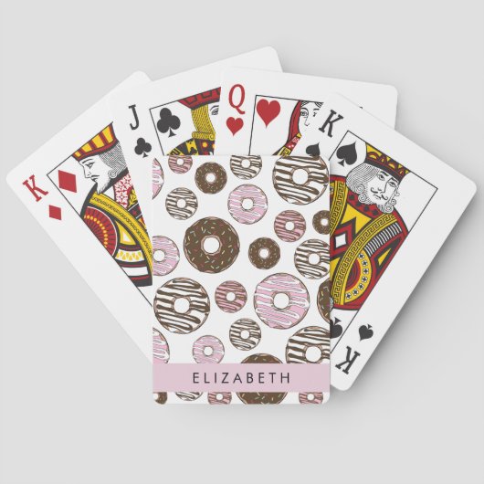 Jeu De Cartes Donuts Roses, Donuts Brown, Sprinkings, Votre Nom (dos)