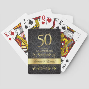 Jeu De Cartes Doré brille noir Damas 50 Mariage Anniversaire