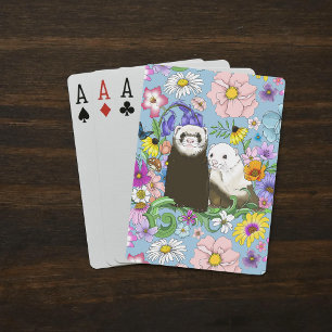 Jeu De Cartes Douce Paire de Furets Floraux Bleus Fantaisistes 