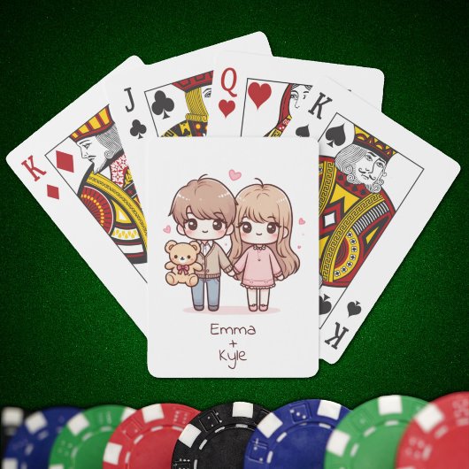 Jeu De Cartes Doux Personnalisé Chibi Style Teddy Bear Couple