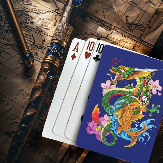 Jeu De Cartes Dragon chinois vert Koi