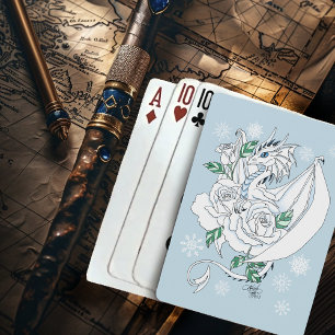 Jeu De Cartes Dragon de glace élégant blanc Roses bleues Fantais