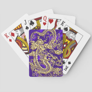 Jeu De Cartes Dragon d'or embouti sur papier satin violet