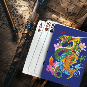 Jeu De Cartes Dragon Japonais Koi Lotus Mythique Asien Bleu