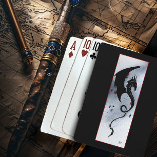 Jeu De Cartes Dragon tribal noir gras rouge et bleu fleurs