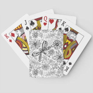 Jeu De Cartes Dragonfly et doodle de fleurs