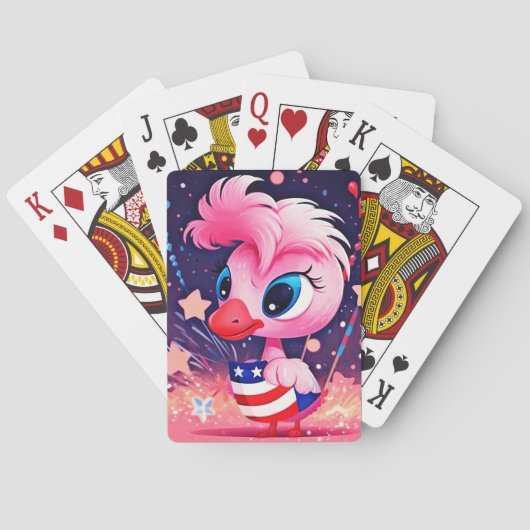 Jeu De Cartes Drapeau américain avec Flamant rose Cartoon-69216 (dos)