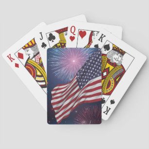 Jeu De Cartes Drapeau américain et feux d'artifice