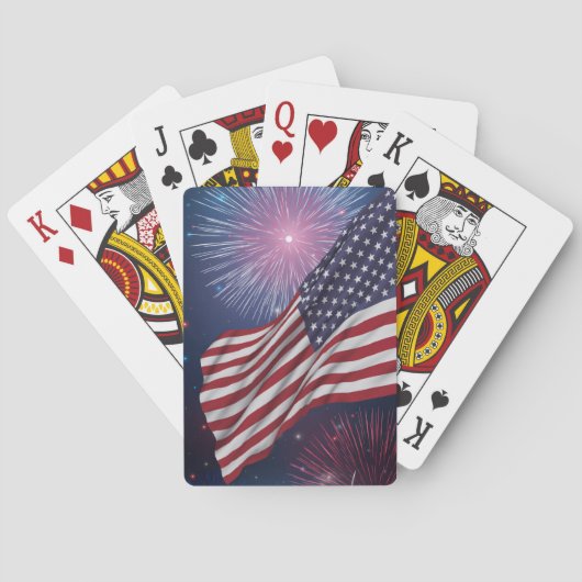 Jeu De Cartes Drapeau américain et feux d'artifice (dos)