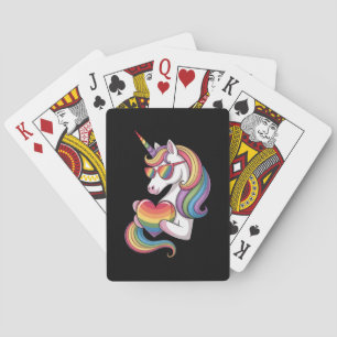 Jeu De Cartes Drapeau arc-en-ciel de cœur de licorne de fierté g