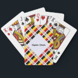 Jeu De Cartes Drapeau belge personnalisé<br><div class="desc">Le drapeau belge en noir,  or (ou jaune),  et rouge,  avec le mot BELGIQUE,  ci-dessous,  carrelé. Un espace blanc de carrés de crasse offre un lieu pour votre nom pour une touche personnalisée ou un cadeau customisé.</div>