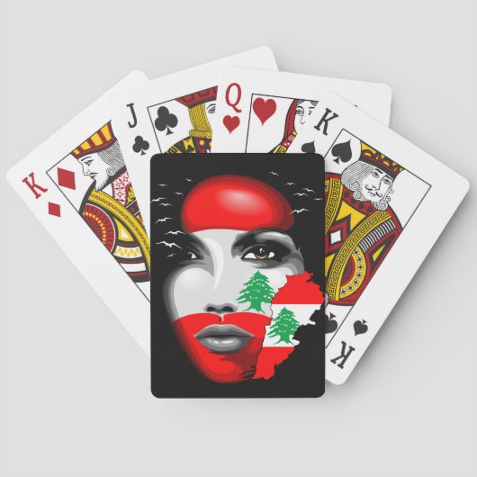 Jeu De Cartes Drapeau et carte du Liban sur le visage de la fill (dos)