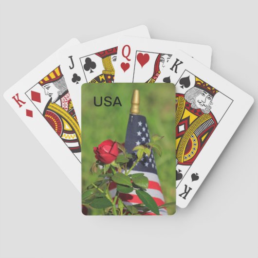 Jeu De Cartes Drapeau USA avec Roses rouges (dos)