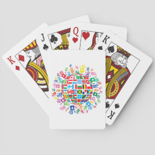 Jeu De Cartes Drapeaux du Monde avec Empreintes de Mains Colorée