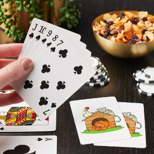 Jeu De Cartes Drôle chat de chien caricaturé et poulet sur la ni