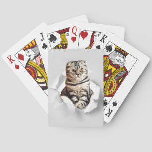 Jeu De Cartes Drôle Gray Cat Popping à travers l'illusion du pap