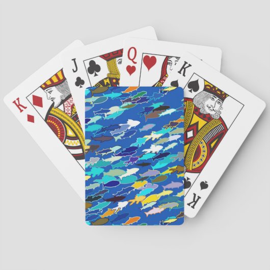 Jeu De Cartes École de poisson, bleu foncé, blanc et turquoise (dos)