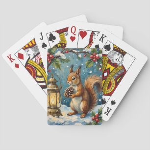 Jeu De Cartes Écureuil vintage avec lanterne de Noël Hiver