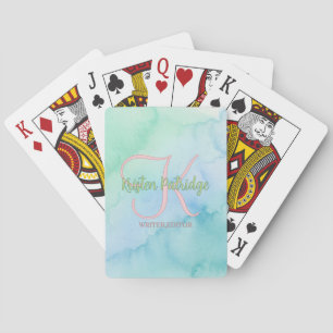 Jeu De Cartes éditeur de couleur aquarelle bleue verte nom monog