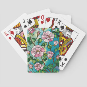 Jeu De Cartes Effet de vitrail floral Fleurs roses botaniques