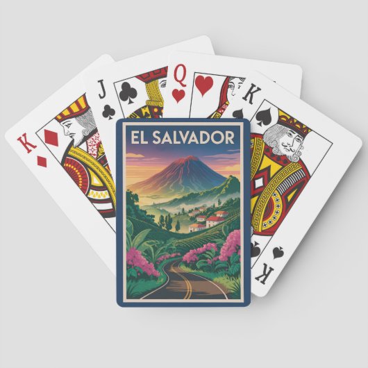 Jeu De Cartes El Salvador Volcano Illustration Travel Art Vintag (dos)