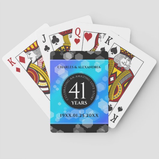 Jeu De Cartes Élégant 41ème anniversaire Mariage de Topaz Bleu (dos)