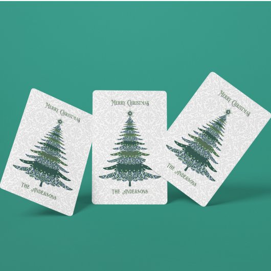 Jeu De Cartes Elégant arbre de Noël Personnalisé Blanc Vert Blan