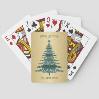 Jeu De Cartes Élégant Arbre de Noël Vert Nom Or Ornements