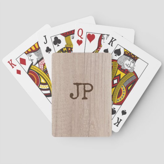 Jeu De Cartes Élégant Bois de planche Look Monogramme Modèle (dos)
