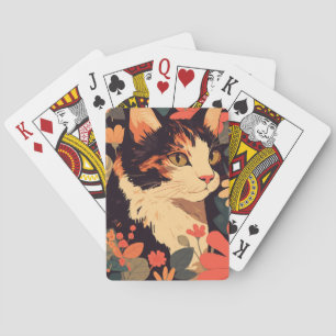 Jeu De Cartes Elégant Calico Chat dans le jardin floral