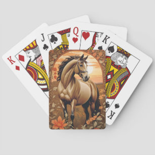 Jeu De Cartes Élégant Cheval Vintage Par Coucher De Soleil