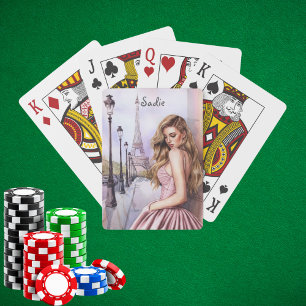 Jeu De Cartes Elégant Chic Femme Tour Eiffel, Aquarelle personna