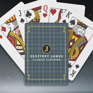 Jeu De Cartes Élégant Damier Noir et Or Monogramme Nom de Fenêtr