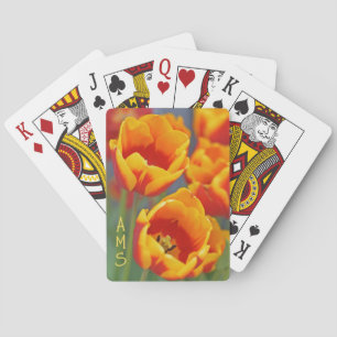 Jeu De Cartes Élégant Initiales de fleurs de tulipes jaunes et r