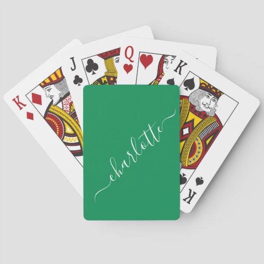 Jeu De Cartes Élégant Kelly Green Script Nom personnalisé (dos)