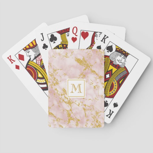 Jeu De Cartes Elégant marbre rose Monogramme Parties scintillant (dos)