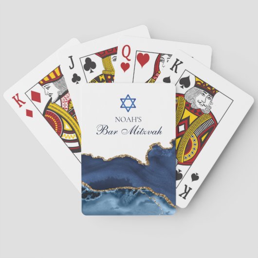Jeu De Cartes Elégant Marine Blue Gold Agate Bar Mitzvah Party (dos)