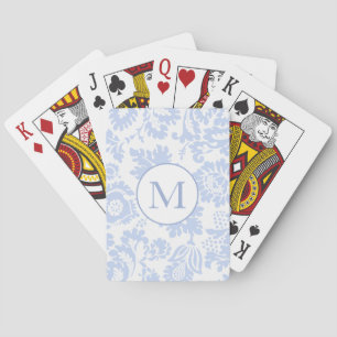 Jeu De Cartes Élégant Monogramme Bleu Floral Botanique