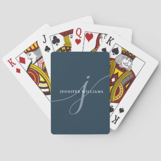 Jeu De Cartes Élégant Monogramme bleu marine Dusty