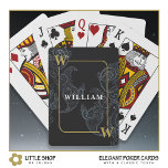 Jeu De Cartes Élégant Monogramme de marguerite en or noir Nom in<br><div class="desc">Ces cartes à jouer sont dotées d'un motif cachemire noir et gris classique avec un nom et des initiales personnalisables en or élégant. Cette conception sophistiquée séduira les hommes et les femmes avec un goût discriminant. Modifiez le nom et les initiales pour créer un cadeau sophistiqué pour la fête des...</div>