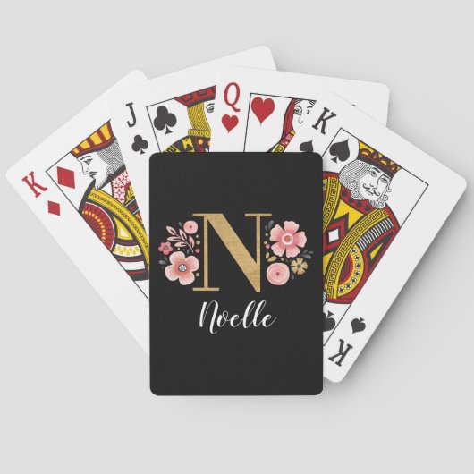 Jeu De Cartes Élégant Monogramme d'or noir élégant Script (dos)