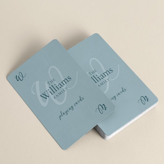 Jeu De Cartes Élégant Monogramme Familial Dusty Blue