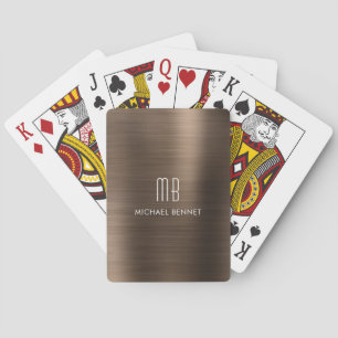 Jeu De Cartes Élégant Monogramme métallique brossé Brown Nom