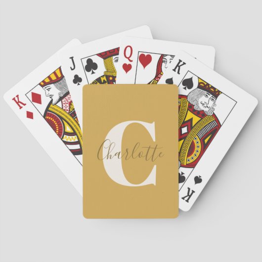 Jeu De Cartes Élégant Monogramme moderne Nom Dusty Jaune (dos)
