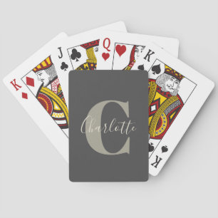 Jeu De Cartes Élégant Monogramme moderne Nom en gris noir