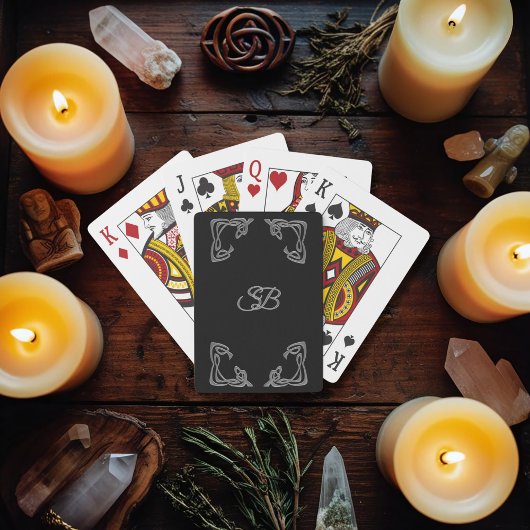 Jeu De Cartes Élégant Monogramme noir et argent