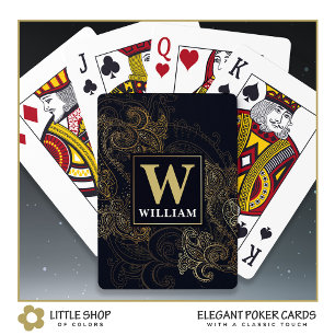 Jeu De Cartes Élégant Monogramme Paisley Noir Or