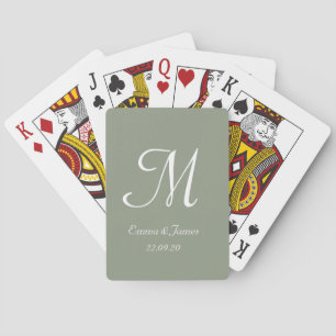 Jeu De Cartes Élégant Monogramme Vert Sauge Écriture Nom 